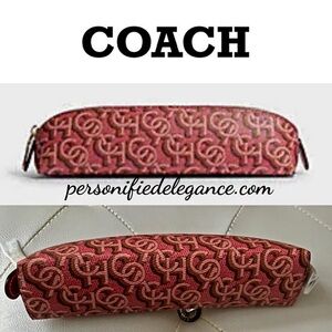 NEW Coach Rouge Pink Monogram Print Coated Canvas Pencil Case/Makeup Bag